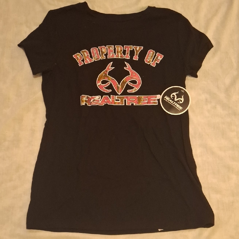 Realtree Black Graphic T-Shirt Womens Pink Camo